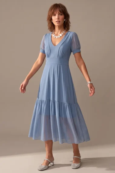Vestido de tule midi manga bufante /467AES