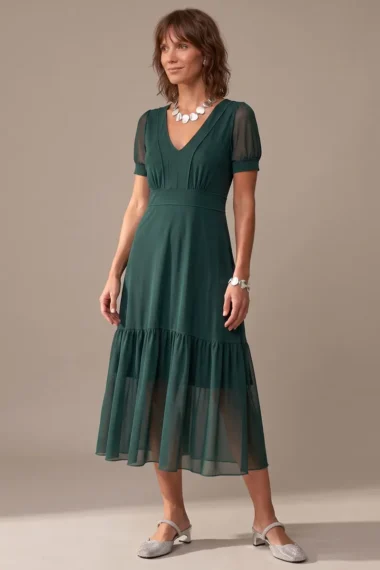 Vestido de tule midi manga bufante /467MAT