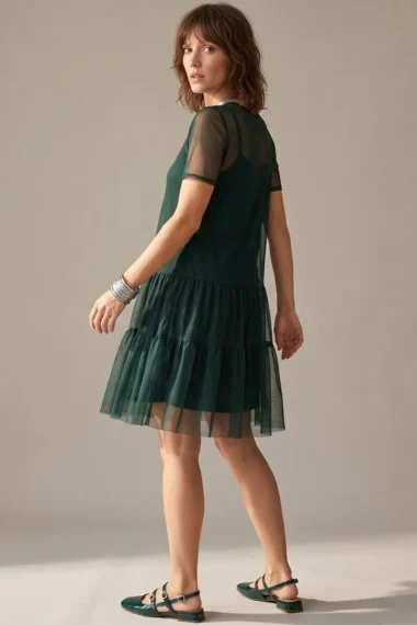 Alternative view of Vestido de tule decote redondo e manga curta /471MAT